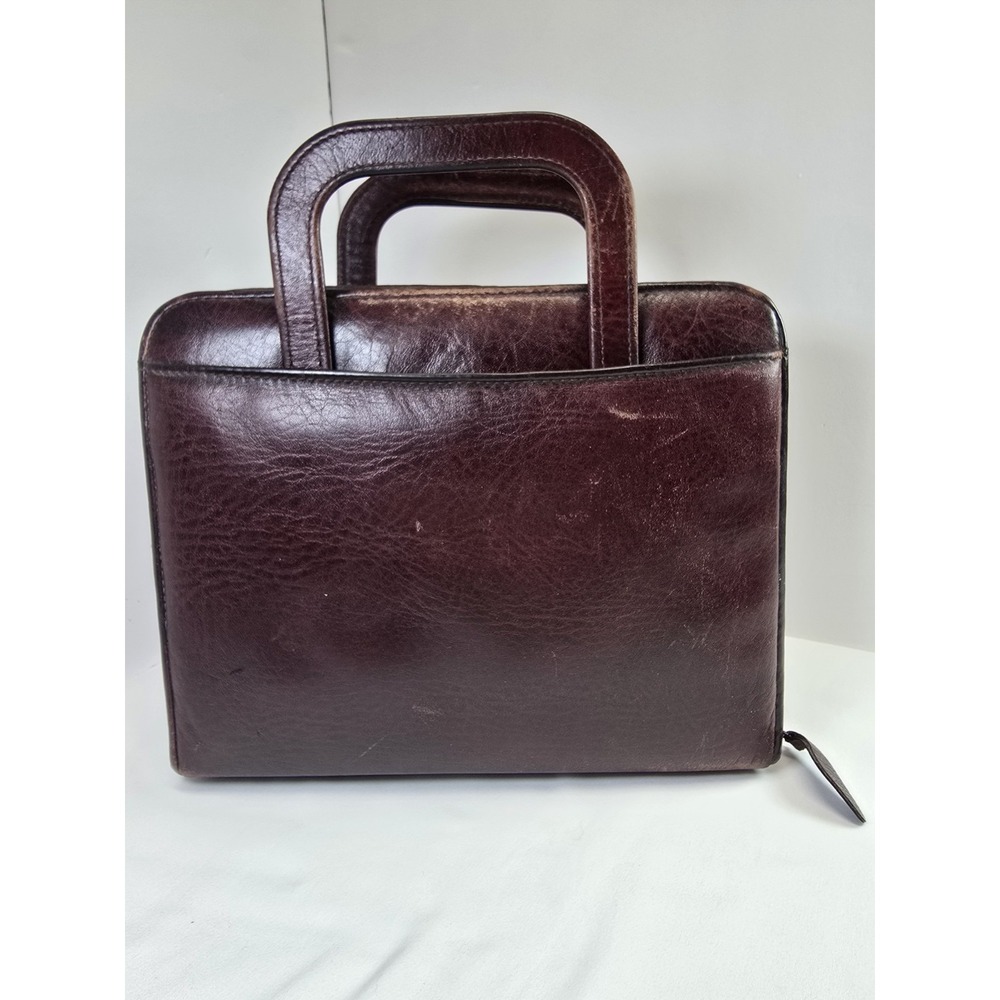 Vintage Franklin Covey Full Grain Leather Planner Binder Burgundy Zip Handle USA